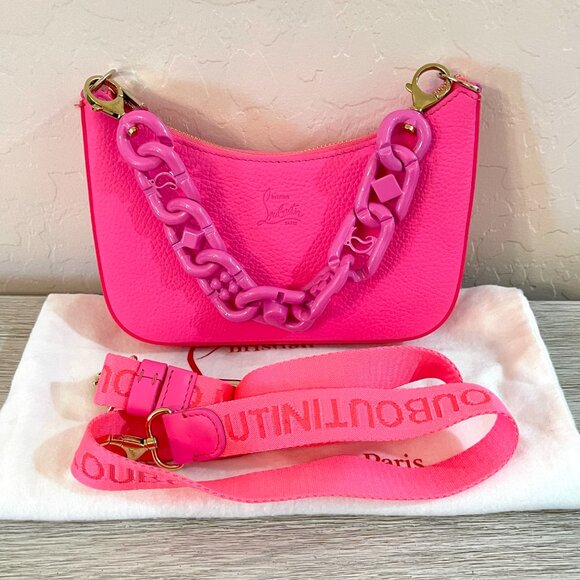Christian Louboutin Hot Pink Leather Loubila Mini Chain Shoulder Bag Pristine